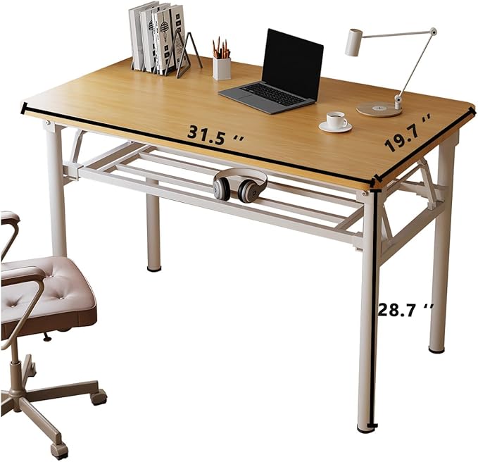 Mrsanmu Small Folding Desk No Assembly,31.5 Inch Folding Computer Desk Small Foldable Table for Home Office.