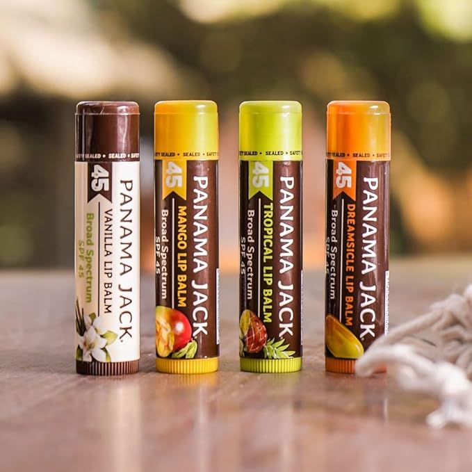 Panama Jack Sunscreen Lip Balm - SPF 45, Broad Spectrum UVA-UVB Sunscreen Protection, Prevents & Soothes Dry, Chapped Lips, Tropical, 12-pack