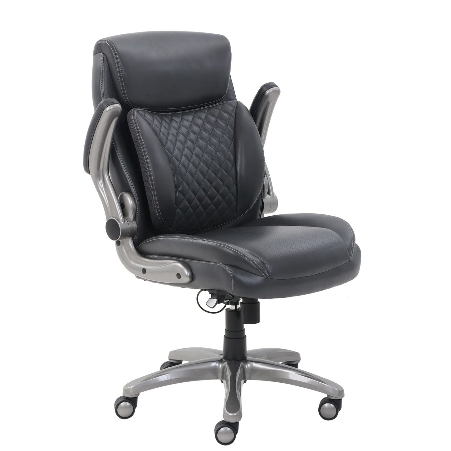 Amazon Basics Ergonomic Executive Office Chair with Adjustable Lumbar Support, Flip-up Arms, Height Adjustable, 360° Rolling Swivel, Computer Desk Chair, Grey Leather