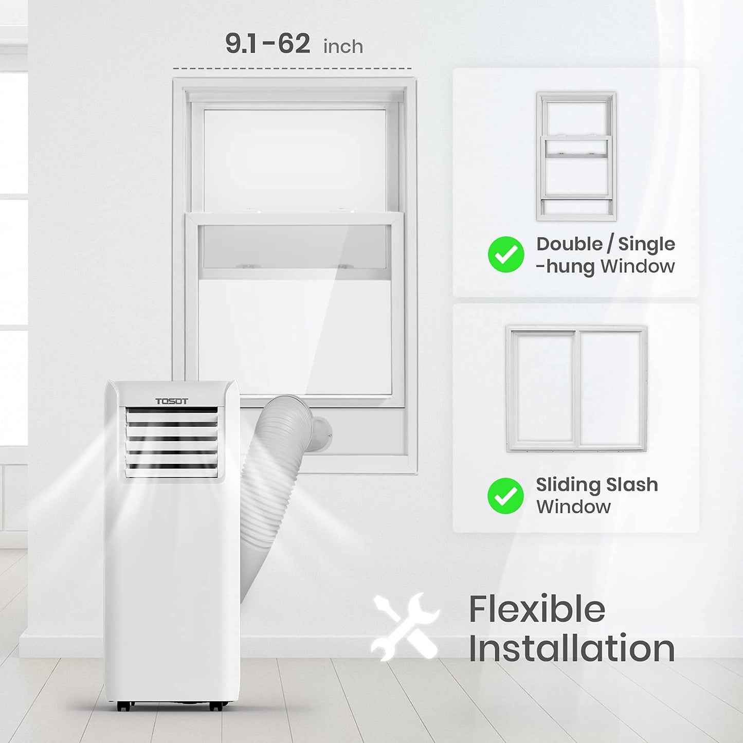 TOSOT 9,000 BTU Air Conditioner Easier to Install, Quiet and 3-in-1 Portable AC, Dehumidifier, Fan for Rooms up to 250 Sq Ft, Aovia Series, White