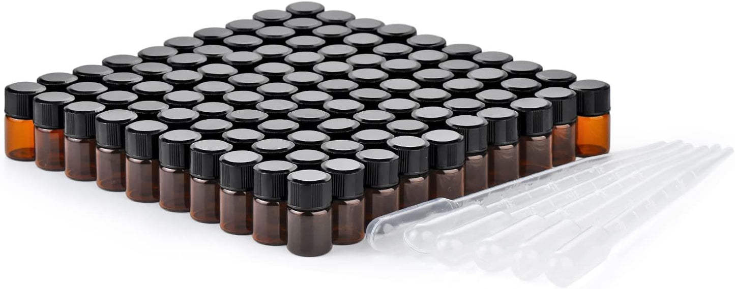 2ml Amber Small Glass Vials 100pcs with Screw Caps(100pcs)