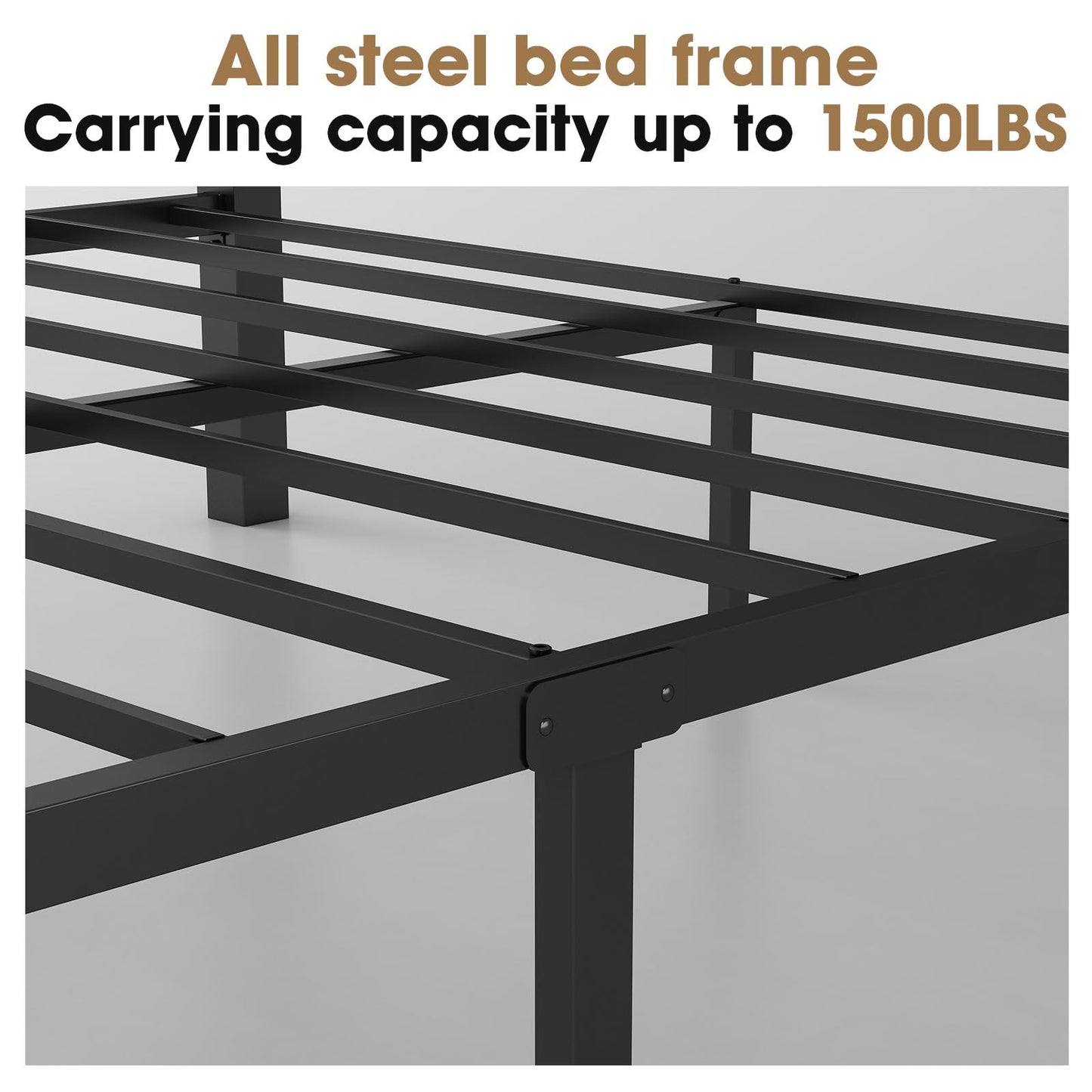 Bed Frames Queen Size with Headboard, Noise-Free Design Heavy Duty 1500lbs Support Tool-Free in 20 Min, No Box Spring Needed 12" Under Storage