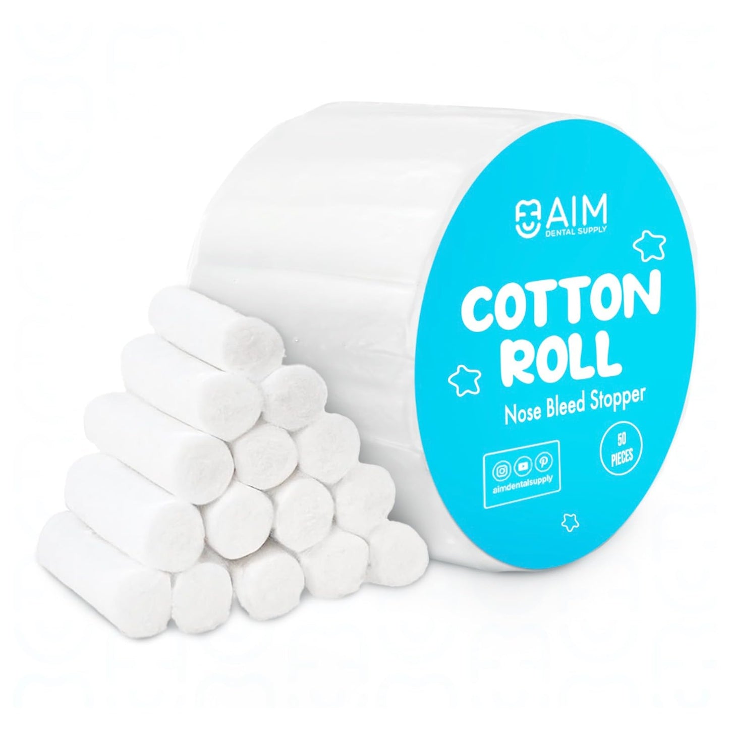 Dental Cotton Rolls - Nose Bleed Stopper - Nose Bleed Plugs for Kids or Adults - Highly Absorbent Gauze Rolls & Cotton Roll - Non Sterile 1.5 Inch Rolled Cotton Pads (Pack of 50)