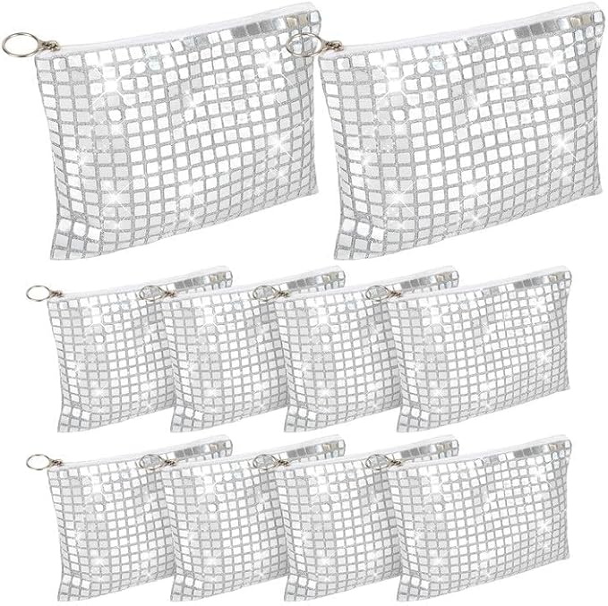 10 Pcs Disco Cosmetic Bags for Women 7.8 x 6.6 Inch Disco Makeup Bags Bachelorette Party Favors Bag Silver Sequins Makeup ...
