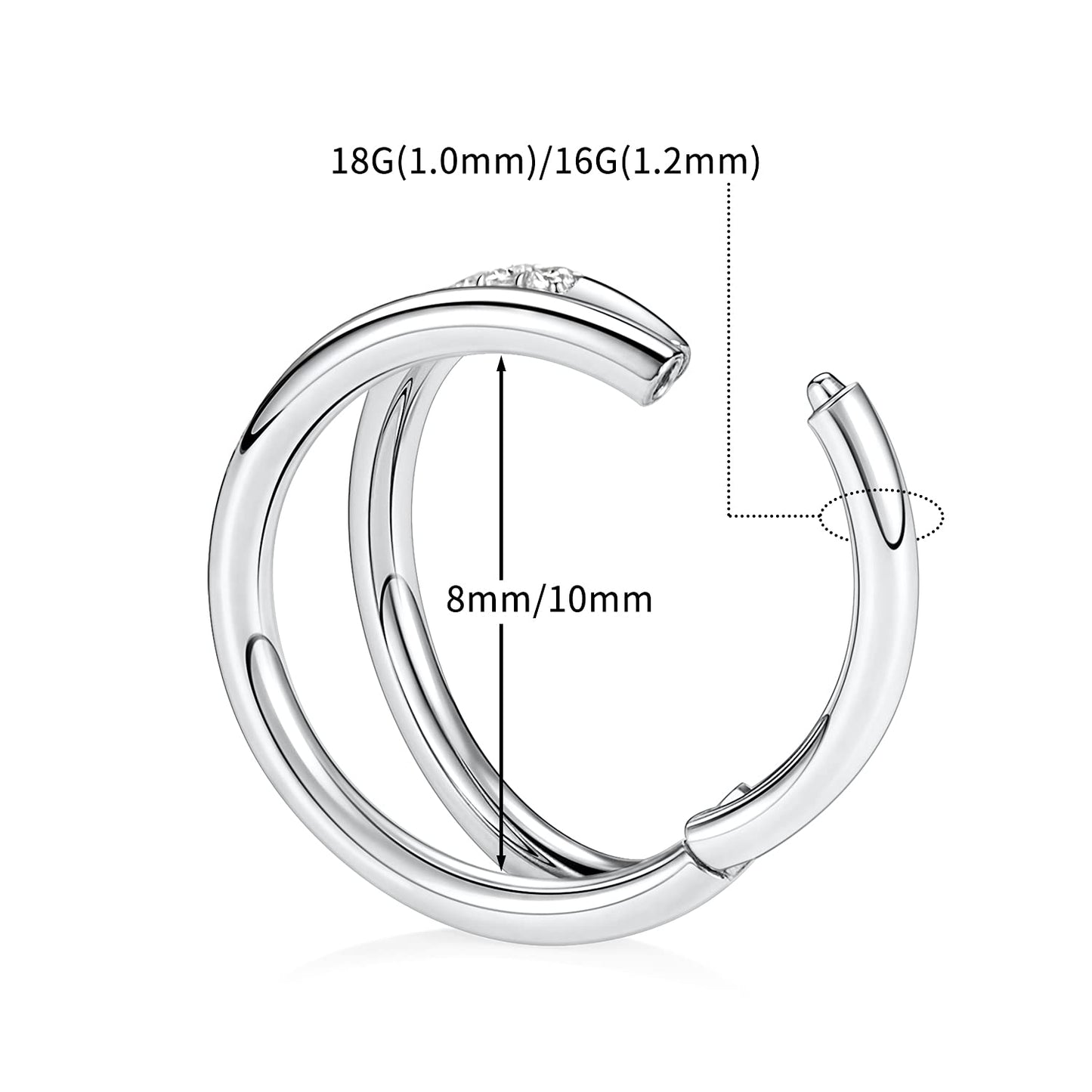 PEAKLINK 16G Double Open Stacked Cartilage Conch Helix Earring Hoop 316L Surgical Steel Septum Nose Rings 10mm Micro Lobe Earrin