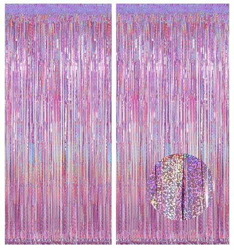 Melsan 2 Pack 3.2 ft x 8.2 ft Tinsel Foil Fringe Curtains Backdrop, Sparkle Metallic Foil Curtains for Party Photo Booth P...