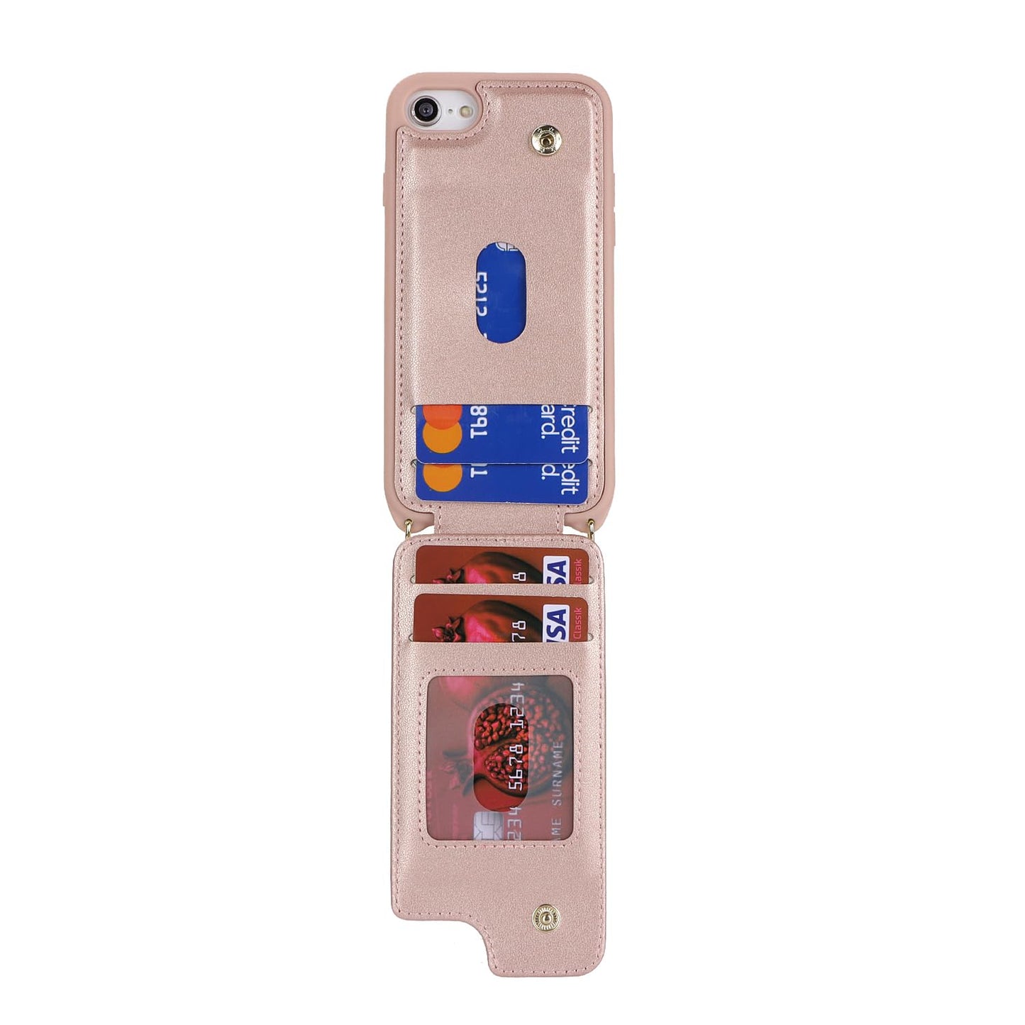 Lipvina For Iphone 7 Plus / 8 Plus Case With Card Holder And Strap For Women,Crossbody Lanyard,Kickstand Ring Stand,Snap Clasp,P