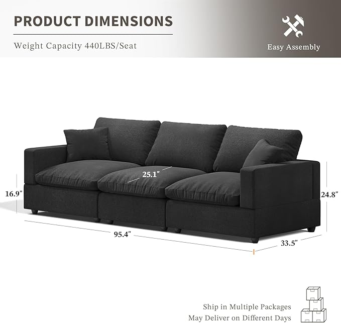 Modular Sectional Sofa Cloud Couch for Living Room, Modern Minimalist Comfy Deep Sofa Couches, Upholstered Couch with Removable & Washable Cushion Covers, Wide Armrest, Filled with Down and Cotton