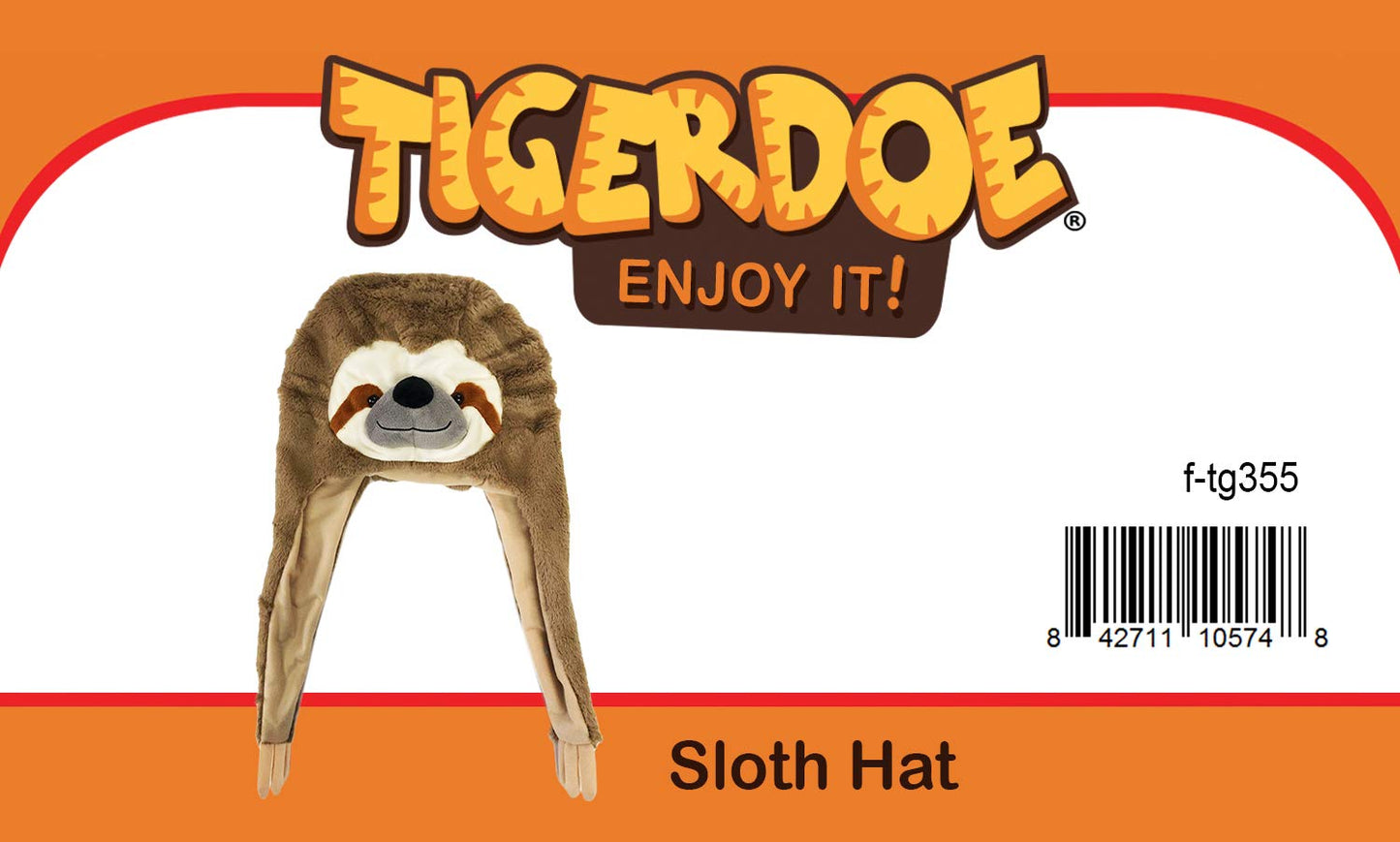 Tigerdoe Plush Sloth Hood Hat - Animal Hat, Sloth Accessory and Gift, Brown