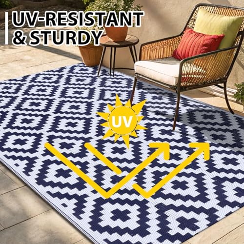 Smiry Waterproof Outdoor Rug 4x6 ft, Reversible Plastic Straw Patio Camping Rugs, Outdoor Indoor RV Mat Carpet for Patio, ...