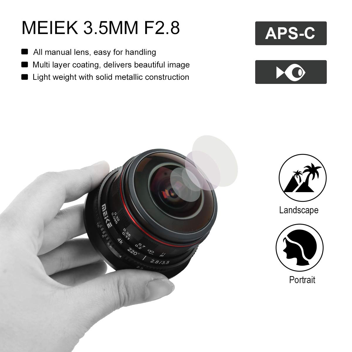 MEKE MK-3.5mm f2.8 Ultra Wide Circular Fisheye Lens for Olympus Panasonic Lumix MFT Micro 4/3 Mount Mirrorless