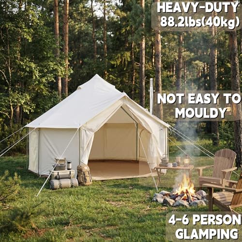 DANCHEL OUTDOOR B6 Luxury Glamping Wall Tent w/Stove Jack, No Center Pole, Higher Side Wall, 900D Flame Retardant Oxford f...