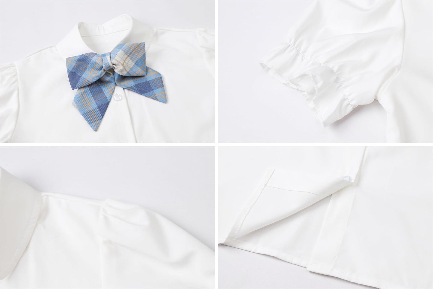 Betusline Girls Skirt Set JK School Uniform 2-Piece Outfit - Short Sleeve Shirt with Bow & Pleated Plaid Skirt, Plaid Blue, 11-12 Years = Tag 160