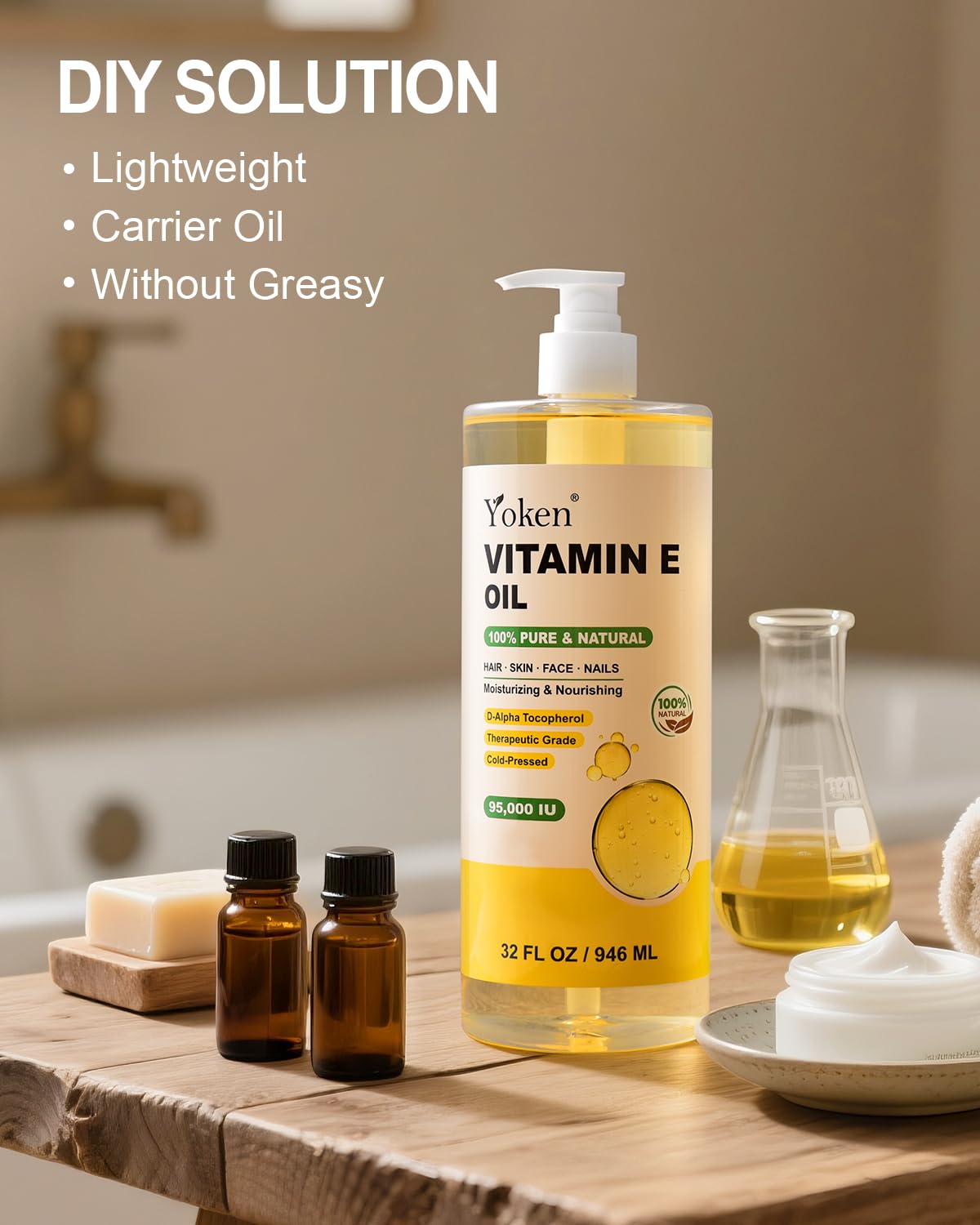 Yoken Vitamin E Oil 32 Fl Oz Organic Vitamin E oil for Skin 95,000 IU Vitamine oils for Scars Hair,Face,Nail,Scalp Perfect DIY B