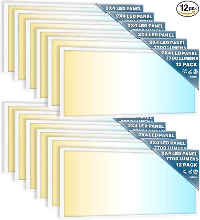 Sunco 12 Pack 2x4 LED Flat Panel Light Drop Ceiling Office Fixture, 7700 LM, Selectable Features, 40W/50W/60W, 4000K/5000...