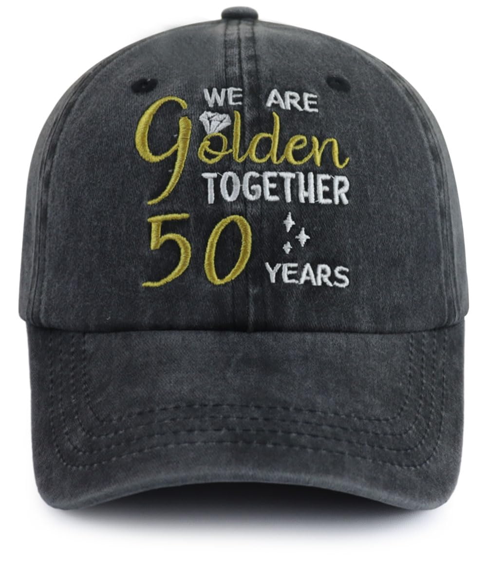 50th Wedding for Couple, Funny Adjustable Marriage 50 Years Baseball Cap for Men Women, 50th Wedding Decorations Hat, Golden 50th for Dad, Mom, Grandpa, Grandma