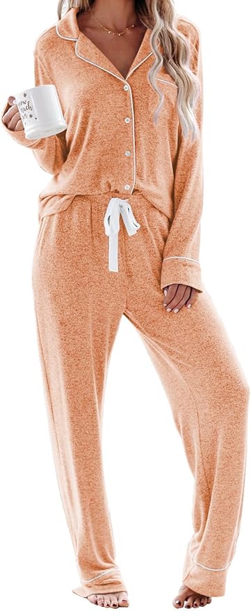 Aamikast Women's Pajama Sets Long Sleeve Button Down Sleepwear Nightwear Soft Pjs Lounge Sets