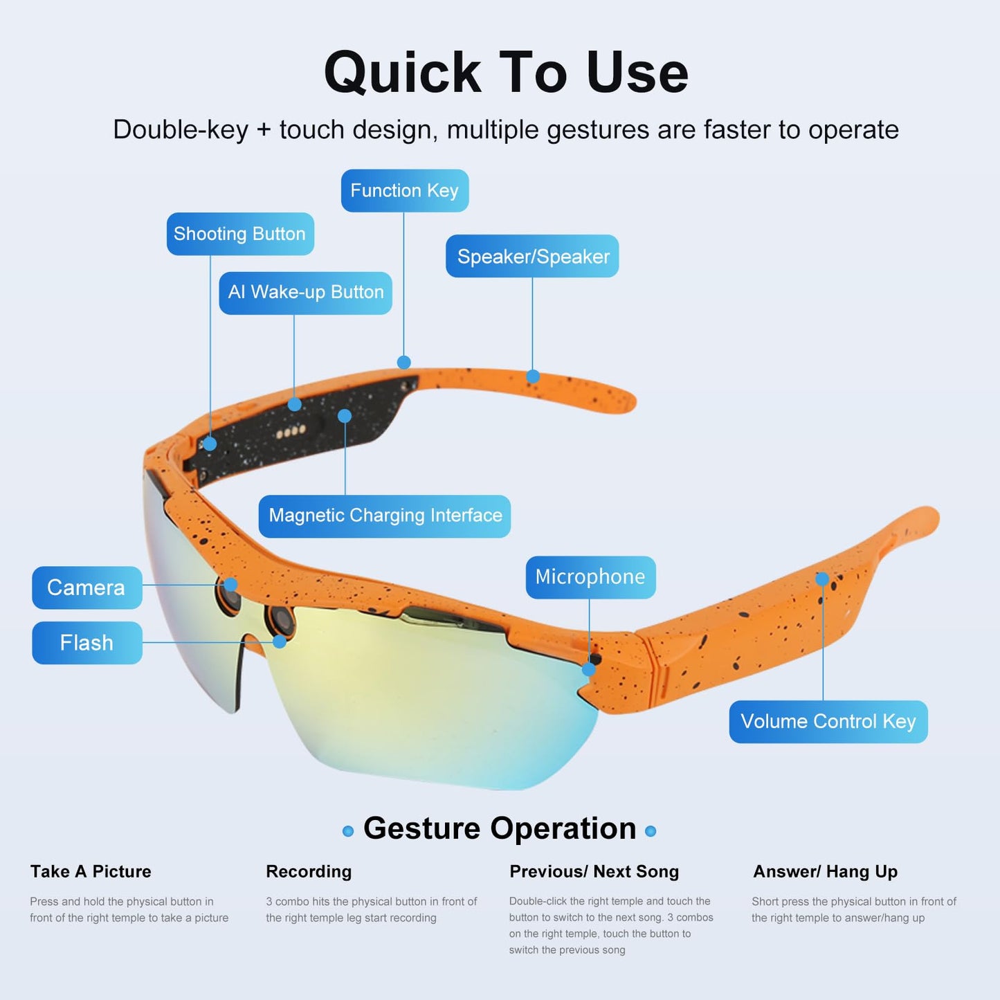 XTUOSHP 2026 AI Smart Cycling Glasses with Anti-Shake 8MP Camera,Sports Bluetooth Camera Sunglasses with Translation, AI Assistant,Object Recognition, Conferences Recording, IP64 Waterproof