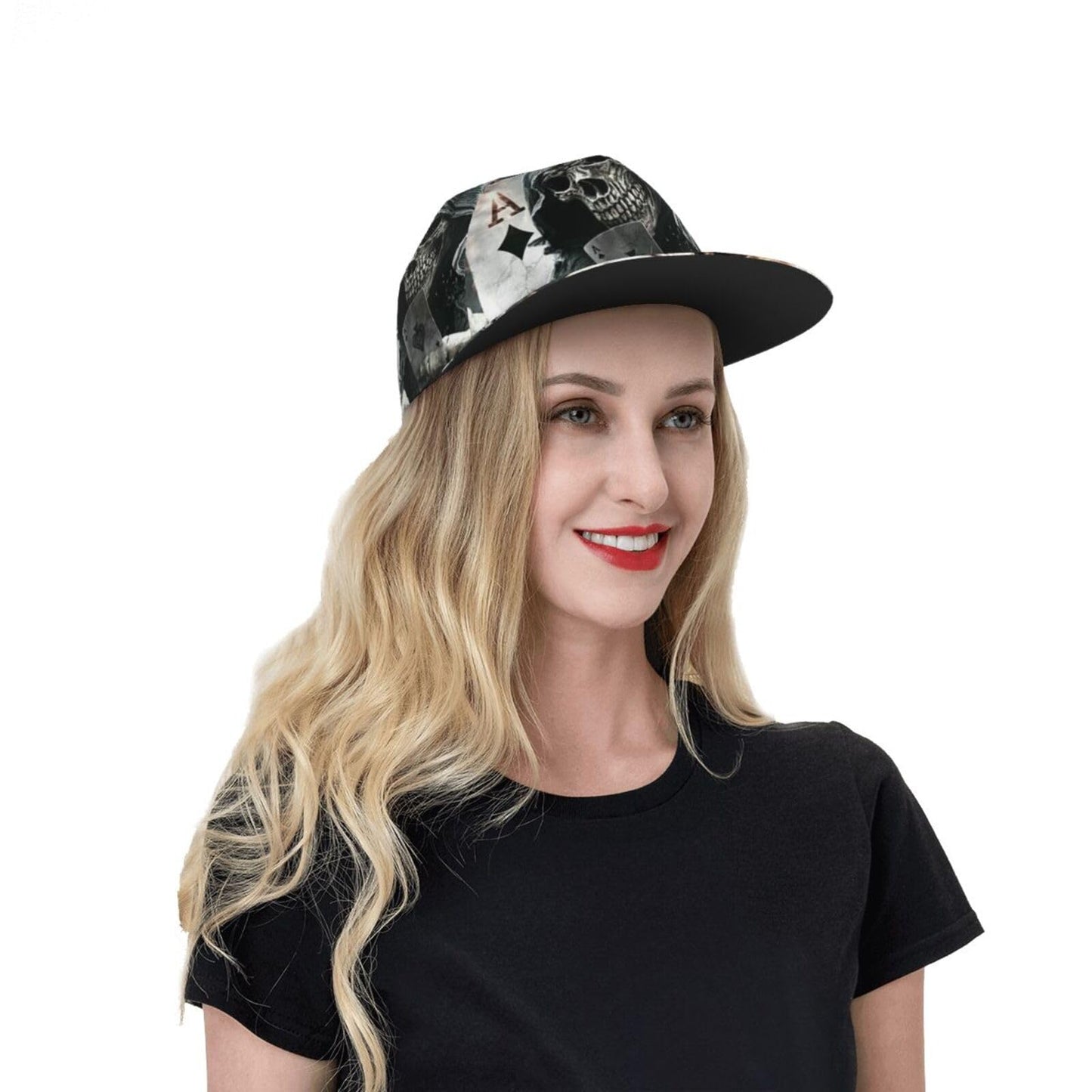 Playing Cards Grim Reaper Skull Unisex 3D Printing Classic Baseball Cap Snapback Flat Bill Hip Hop Hats Black