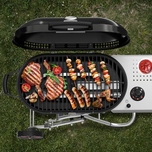 Havato Portable Propane Gas Grill,15,000 BTU BBQ Grill with Top Cover Lid, 406 sq.in. Grilling Areas, 2 Wheels, Built-in T...