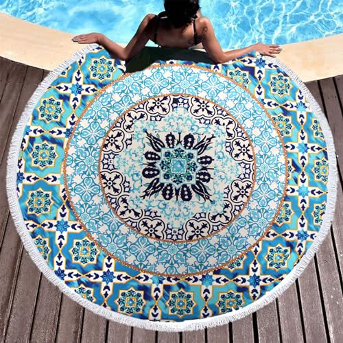 Pafusen Round Mandala Beach Towel Blanket/Boho Hippie Tapestry, Roundie Yoga Meditation Mat Picnic Rug, Bohemian Table Clo...