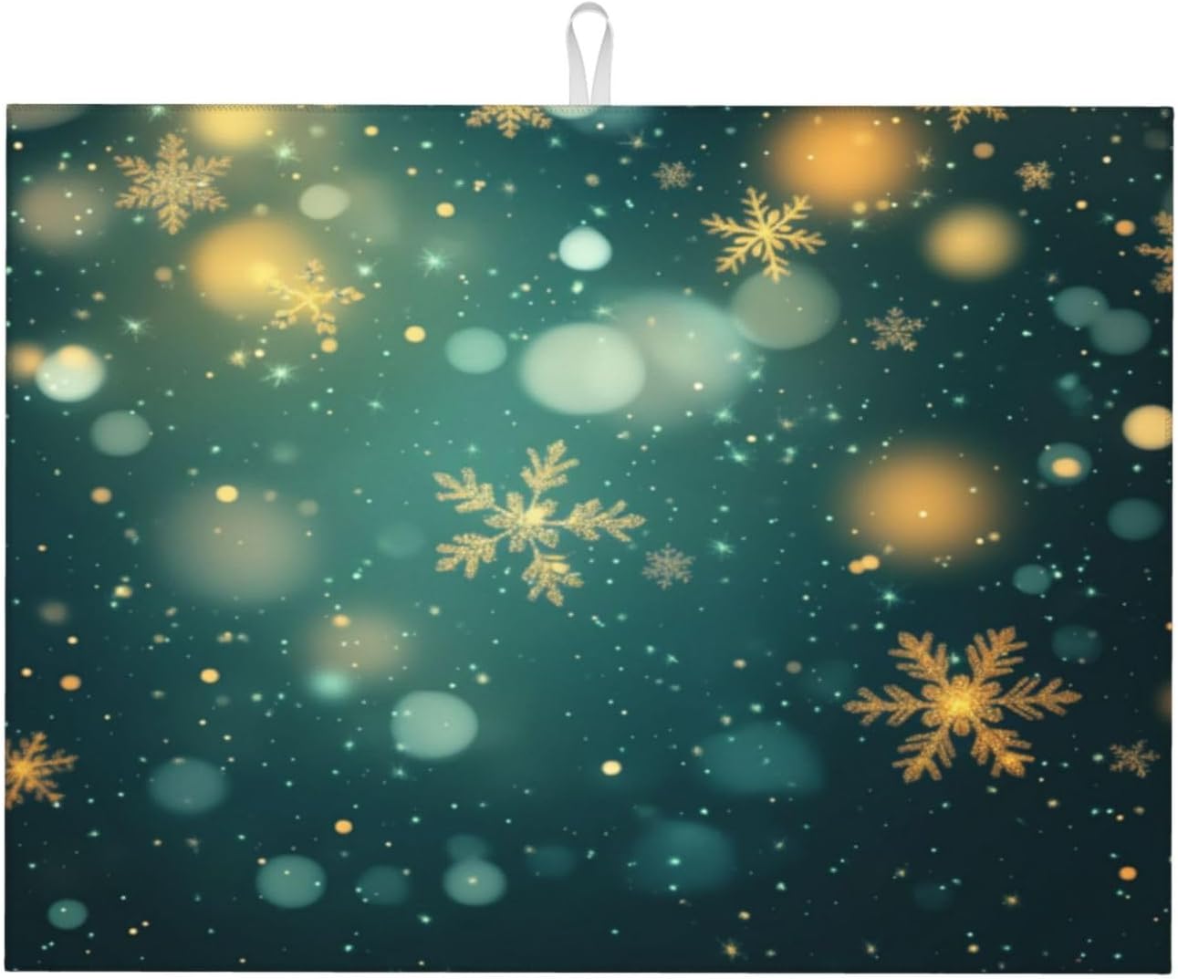 Dish Drying Mat Snowflake Green Christmas New Year Absorbent Microfiber Non Slip Quick Dry Heat Resistant Holiday Decorative Kitchen Counter Mat for Plates Cups Glasses 18x24 Inch