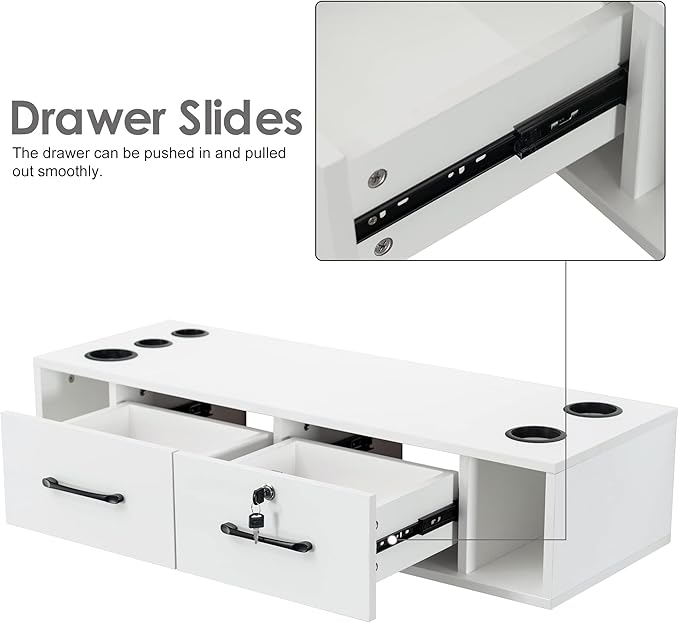 BarberPub Wall Mount Station with Drawers Styling Cabinet Open Storage Beauty Salon Spa Equipment 2502 (White)