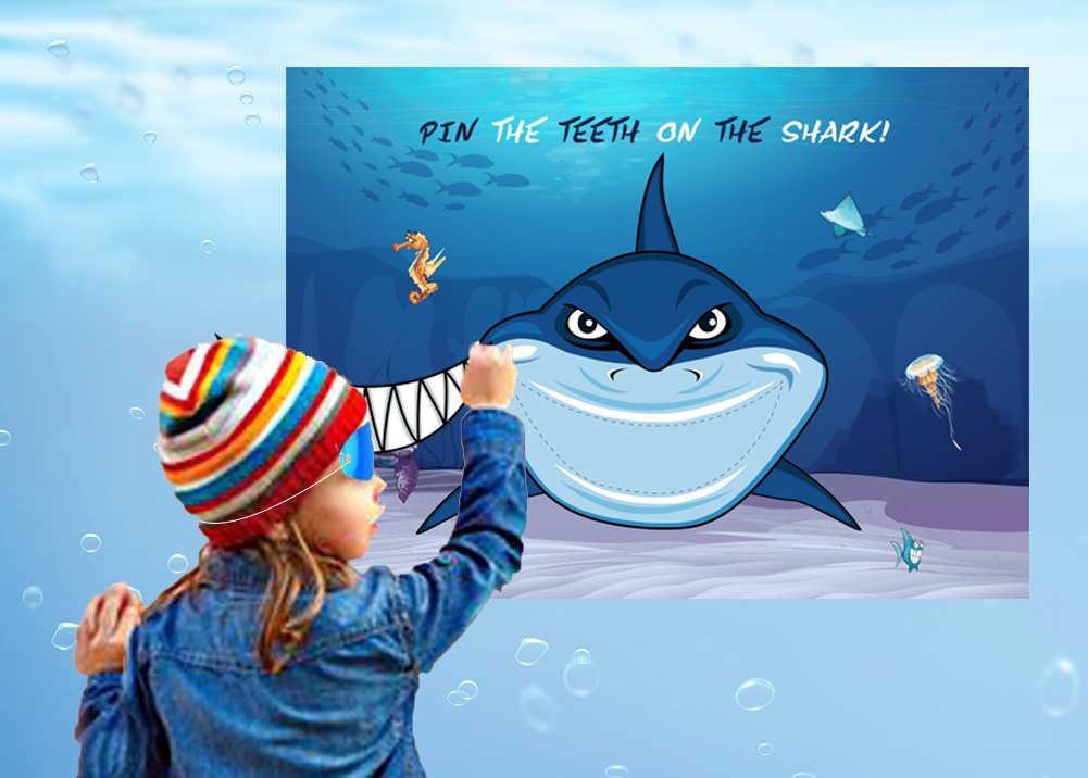 CocoHut Shark Party Supplies, Pin The Teeth on The Shark, Shark Party Games, 15PCS Teeth for Shark Theme Kids Under The Sea/Pool/Beach Birthday/Baby Shower Party Supplies Decorations