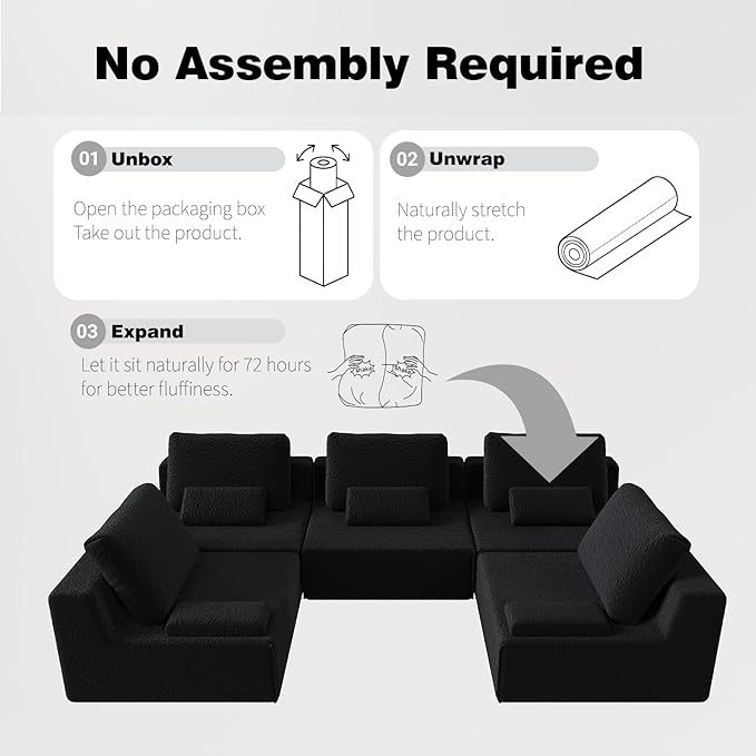 Sailret Oversized Modular Sectional Sofa, Foam-Filled Lazy Couch with Lumbar Pillow, Convertible Floor Sofa Set for Living Room Bedroom, Free Combination, Multiple Packs (1–6 Seats)