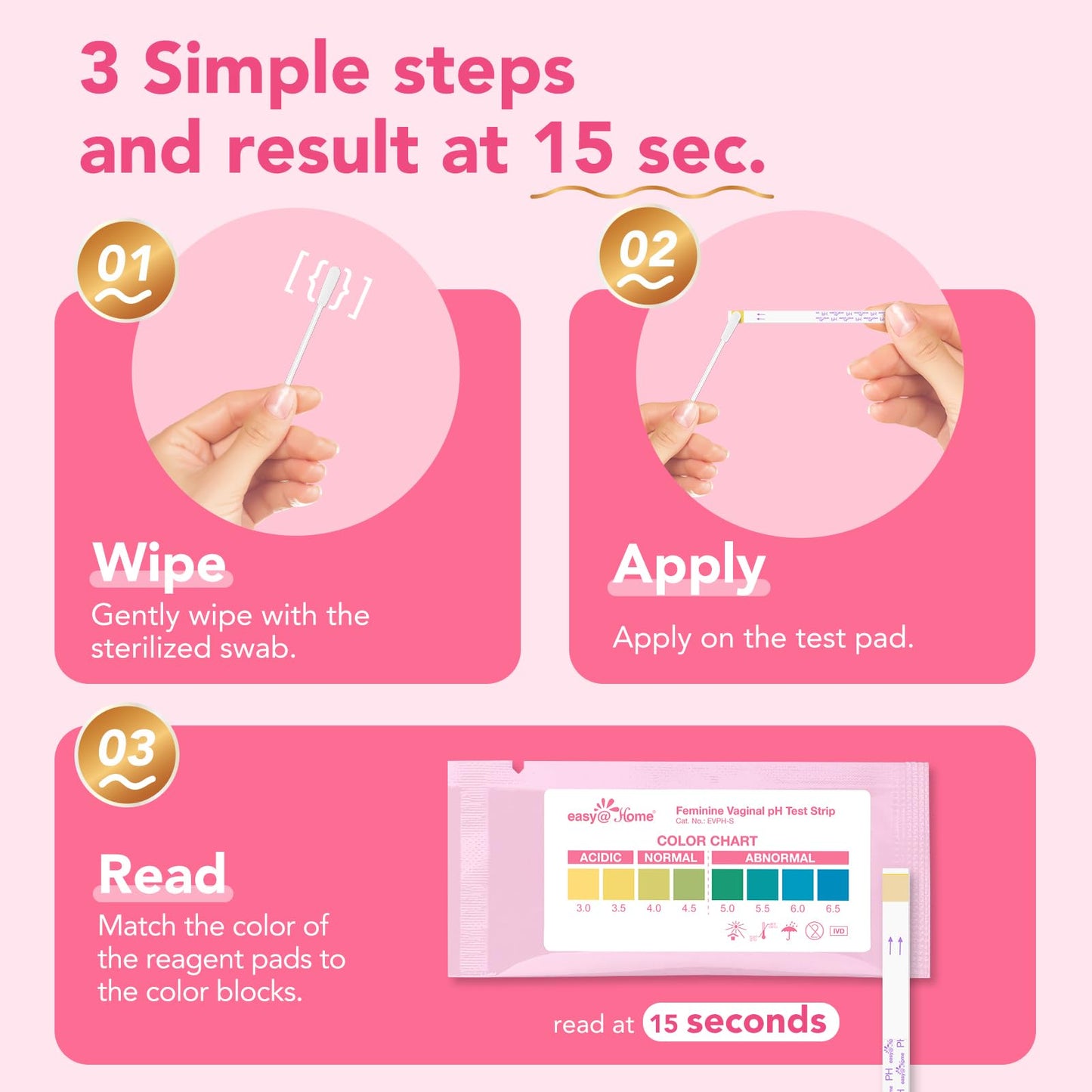 Easy@Home Vaginal pH Test -10 Strips | BV Test Kit at Home for Women | Yeast Infection Test + pH Balance for Women