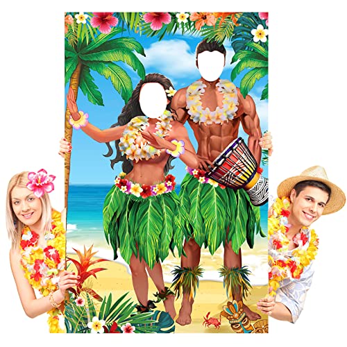 Tudomro 6 x 4 ft Hawaiian Photo Props Banner Tropical Luau Tiki Couple Door Banner Aloha Party Decorations Fabric Luau Pho...