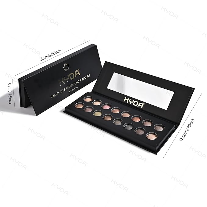KYDA 16 Colors Baked Eyeshadow Earth Palette, Neutral Earthy Tones Baked Powder Palette with Matte Shimmer Finish, Rich Buildable Pigments, Soft Blendable Creamy Texture, Crease-proof
