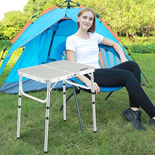 REDCAMP Small Folding Camping Table 2ft, 3 Heights Portable Outdoor Folding Table Aluminum Camp Table Adjustable Height Li...