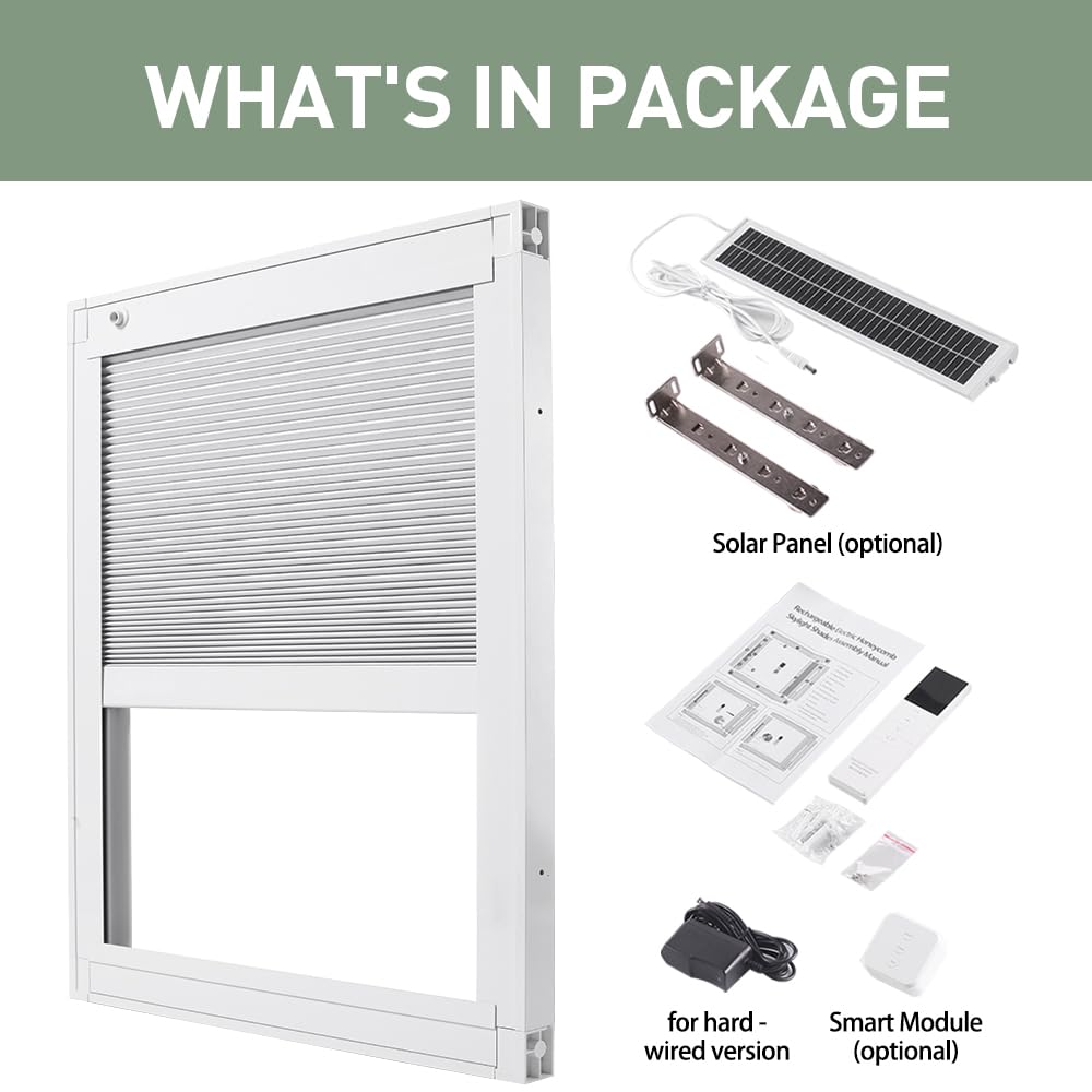 Zshine Motorized Cellular Shades Cordless Honeycomb Blinds Full Blackout Fabric Window Shades for Skylight (93021A Off White)