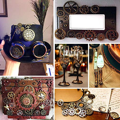 BIHRTC 100 Gram Mixed Color Antique Metal Steampunk Gears Charms Pendant Clock Watch Wheel Gear for Crafting, Jewelry Maki...