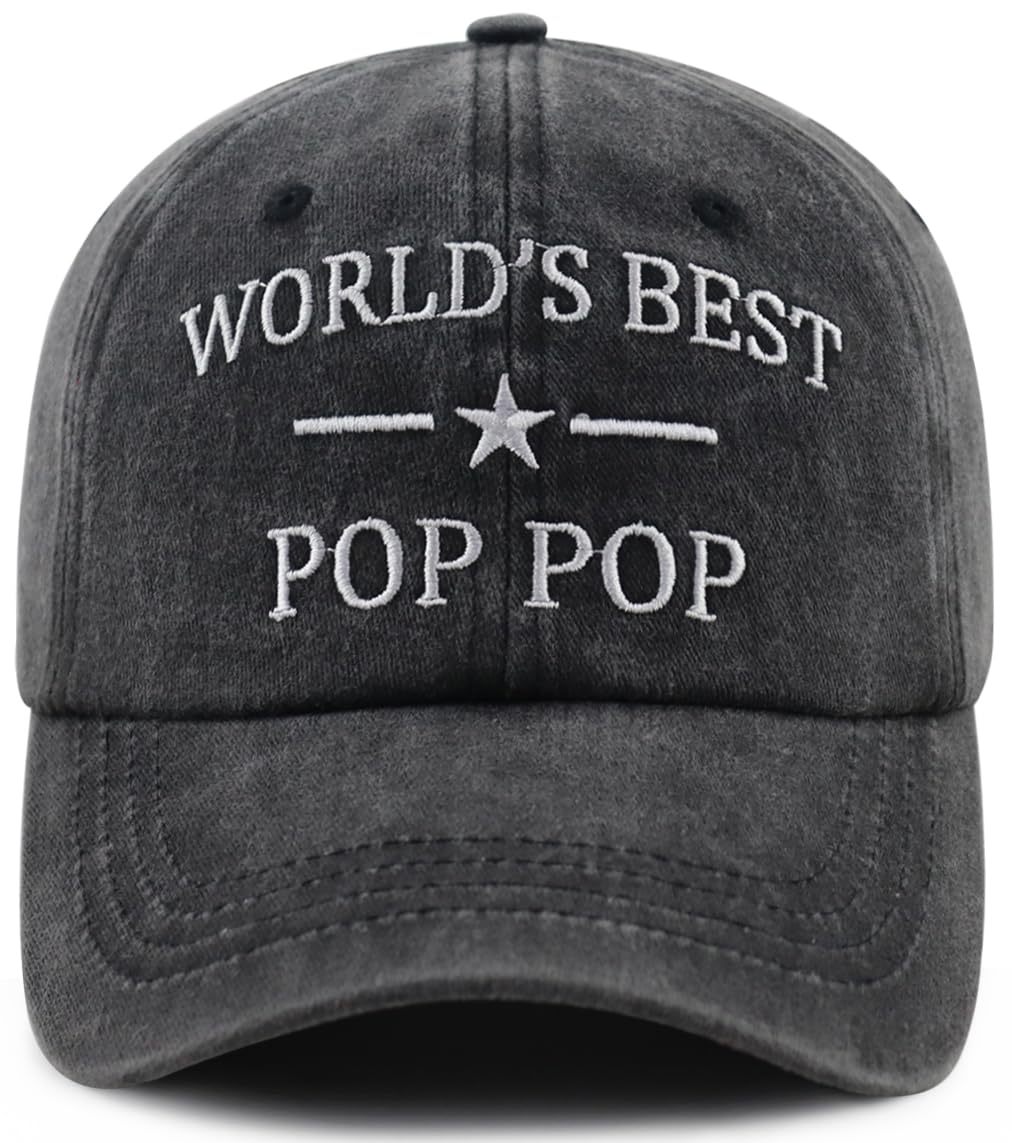 Pop Pop Gifts from Grandkids Daughter Son, Funny World's Best Grandpa Hat, Adjustable Cotton Embroidered Grandfather Baseball Cap, Fathers Day Retirement Birthday Gifts for Grandpa Dad Men Friend