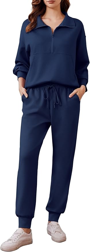 PINSPARK 2 Piece Sets for Women 2025 Fall Travel Outfits Long Sleeve Tracksuit Joggers Sets Half Zip Sweatsuit Matching Set
