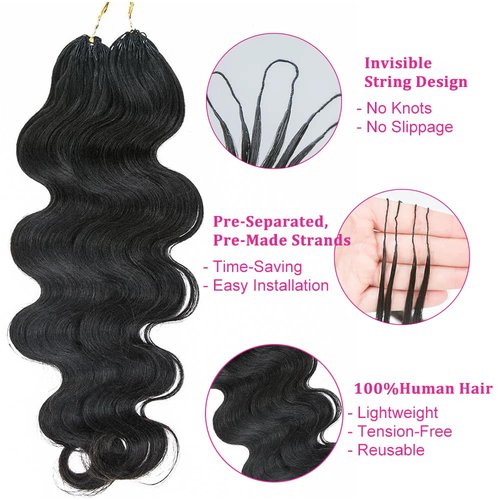 Body Wave Pre-Separated Crochet Hair Extensions Human Hair Knotless Pre-Separated Feather Crochet Braid Hair Extensions Natural Color 20 Inch 60g