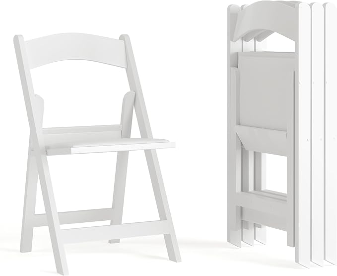 Flash Furniture Hercules Series Folding Chair - White Resin - Set of 4 800LB Weight Capacity Comfortable Event Chair - Lig...