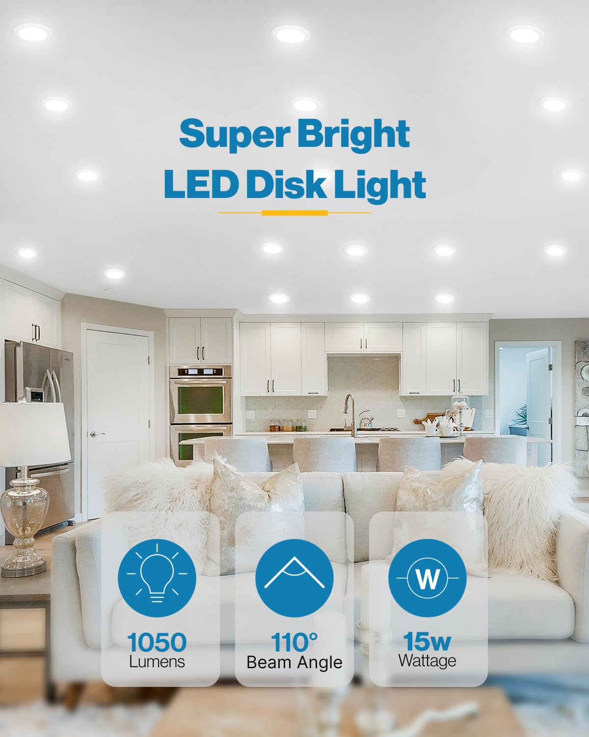 Sunco 48 Pack LED Disc Lights Ceiling 6 Inch, Flush Mount Disk Light, Recessed Can Lighting, 1050 LM, 15W (75W Equivalent), 5000K Daylight, Dimmable, Damp Rated ETL.