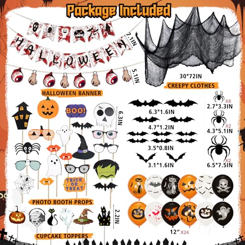 Winrayk Halloween Party Decorations for Kids Adult, Creepy Cloth Black, Photo Booth Prop, Scary Banner, Spider Bat Wall De...
