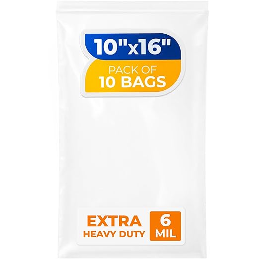 10" x 16" Medium Zip Seal Lock Bags, 6 Mil (Pack of 10) – Heavy-Duty Reclosable Plastic Bags – Clear, Resealable, Waterproof – For Storing and Organizing Clothes, Jewelry, and Travel Items