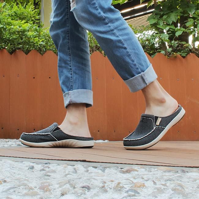 Mens Slippers with Arch Support, Canvas House Slipper for Men with Velvet Lining, Slip On Clog, Indoor Outdoor House Shoes...