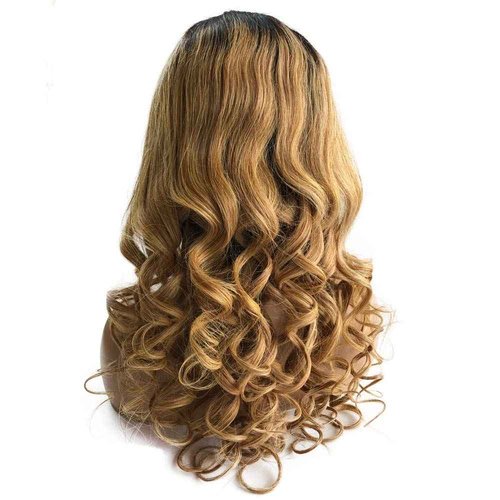 Ombr Lace Front Wigs Dark Roots to Strawberry Blonde Brazilian Natural Wavy Remy Human Hair Wigs Free Part Bleached Knots 13x4 Deep Part 2 Tones Colored Lace Wigs 22“ 150 Density for Black Women