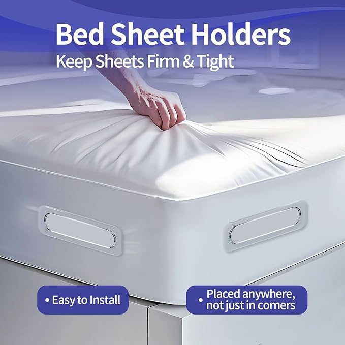 Bed Sheet Holders - 8Pcs - Sheet Holders Keep Sheets Firm & Tight - Bed Sheet Holders for Corners & Side,Fits Single,Queen,or King-Sized Bed,Easy Installation,No More Loose Sheets