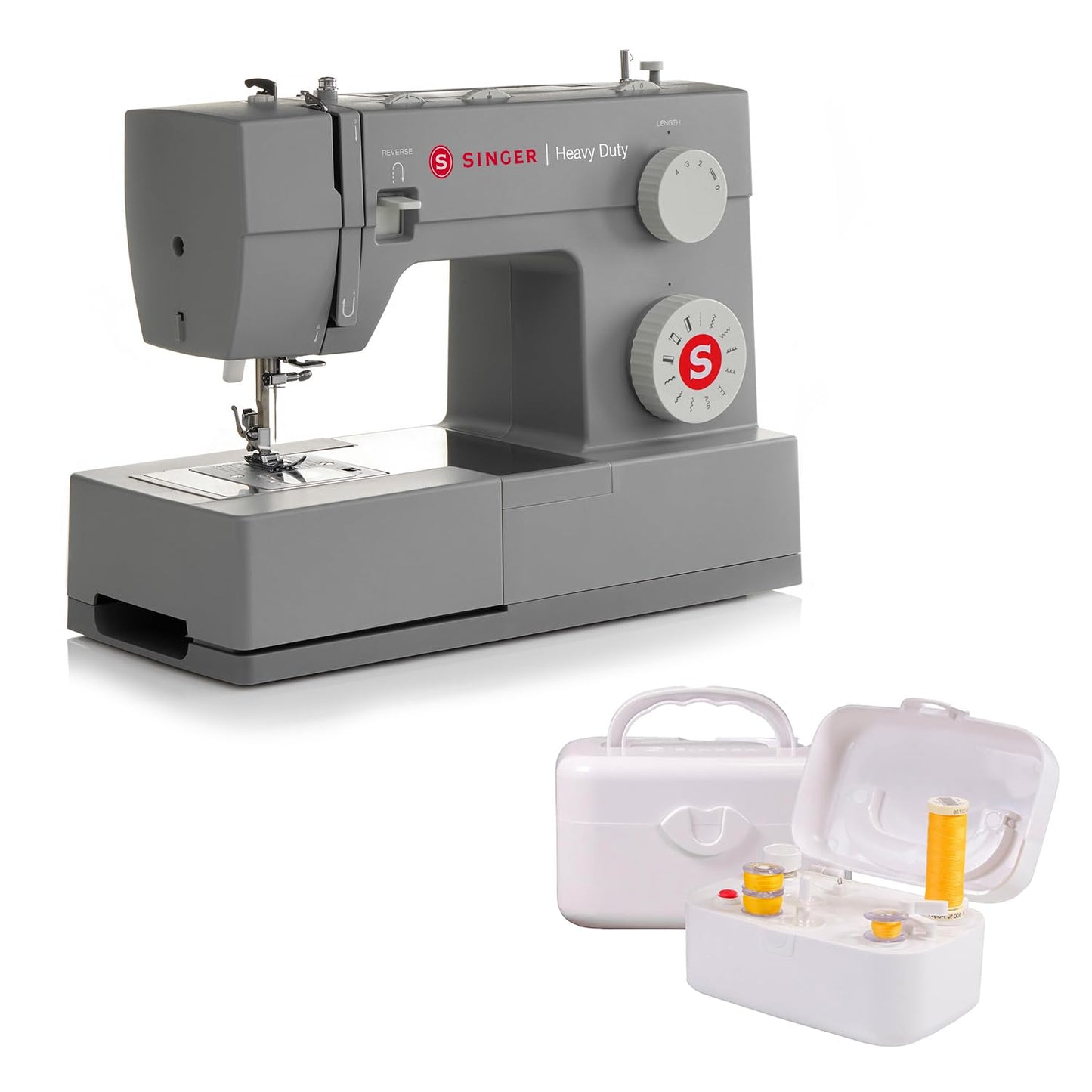 SINGER 4411 Heavy Duty Sewing Machine With Accessory Kit & Foot Pedal - 69 Stitch Applications + SINGER Bobbin Winder - for Class 15 & 15J Bobbins - Battery Powered with Included Power Adapter
