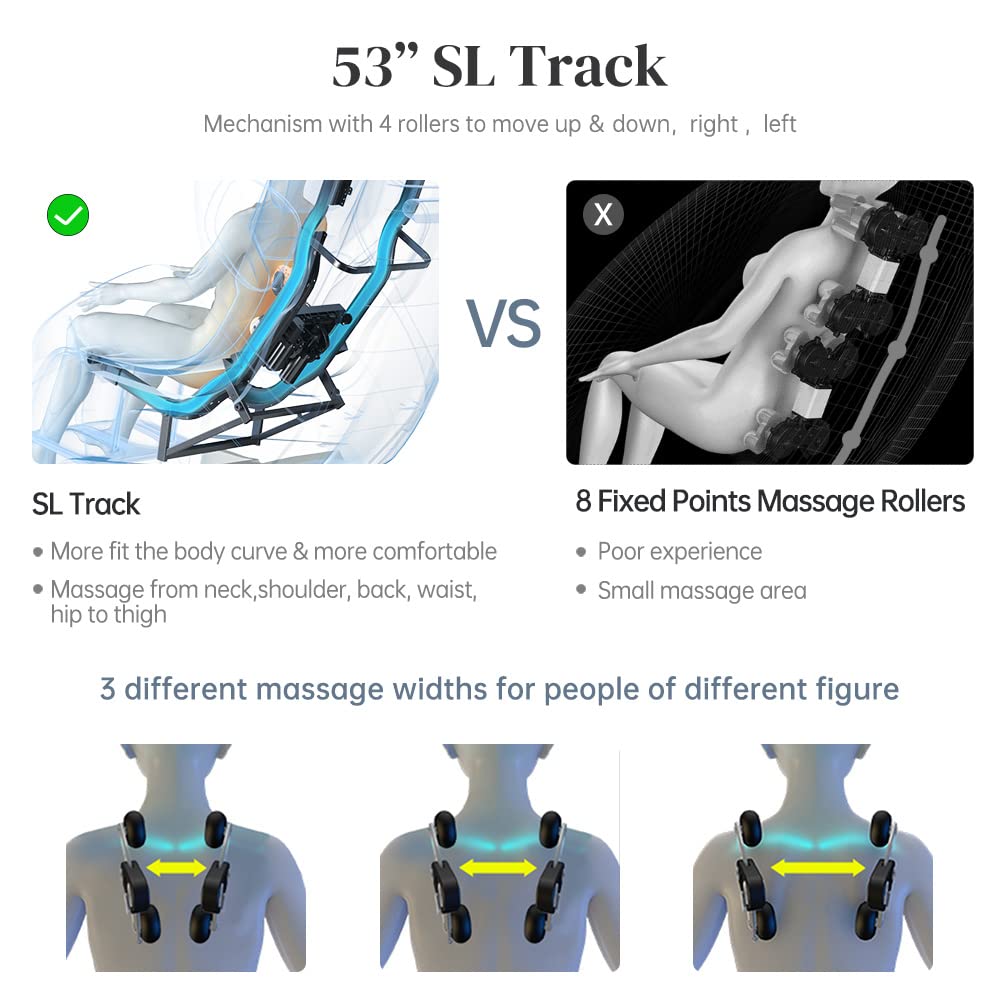 GDFStudio Zero Gravity Massage Chair SL Track Full Body Shiatsu Recliner with Bluetooth Speaker Foot Roller Heating Thai Stretch USB Charging Airbag System Home Relaxation Chair