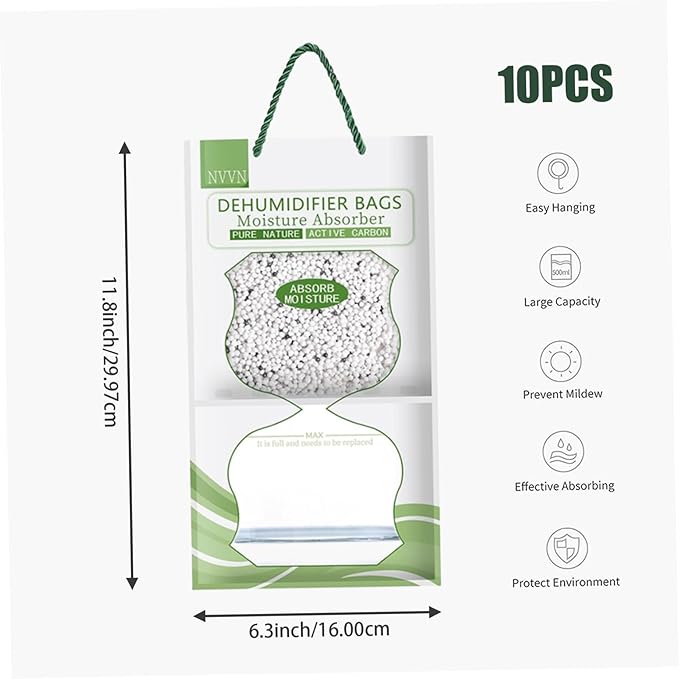 Dehumidifier Bags 10Pcs 500ML Activated Carbon Absorbers Hanging Bags for Closet 100g/Pack Humidity Absorber & Odor Removers in Wardrobes, Bedrooms