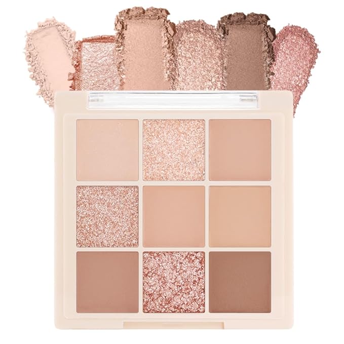 AMY'S DIARY Matte Shimmer Eye Shadow Palette Makeup,Eyeshadow Long Lasting Waterproof Cruelty-Free, 9 Blendable Shades in Smooth Matte and Shimmer Finishes with Gorgeous Pearls for Girls (03#)