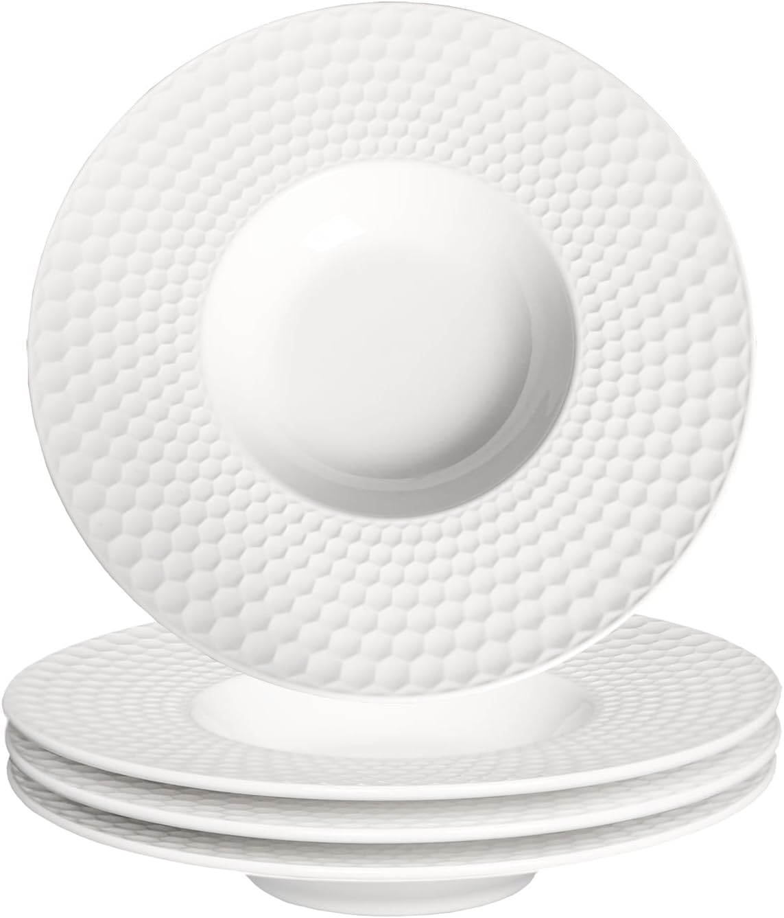 Ceramic Wide Rimmed Soup Plate, Soup Bowl 5.3 oz, Pasta Bowl Set of 4,White Shallow Bowl Plate, Soup Bowl with Rim, Best choice for high-end restaurants, hotels, and foodies,9 Inch